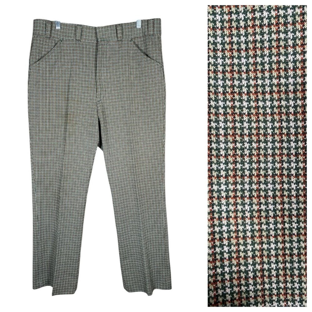 VTG 70s Haband of Paterson Houndstooth Knit Trouser W36 Mod Disco Holiday Party
